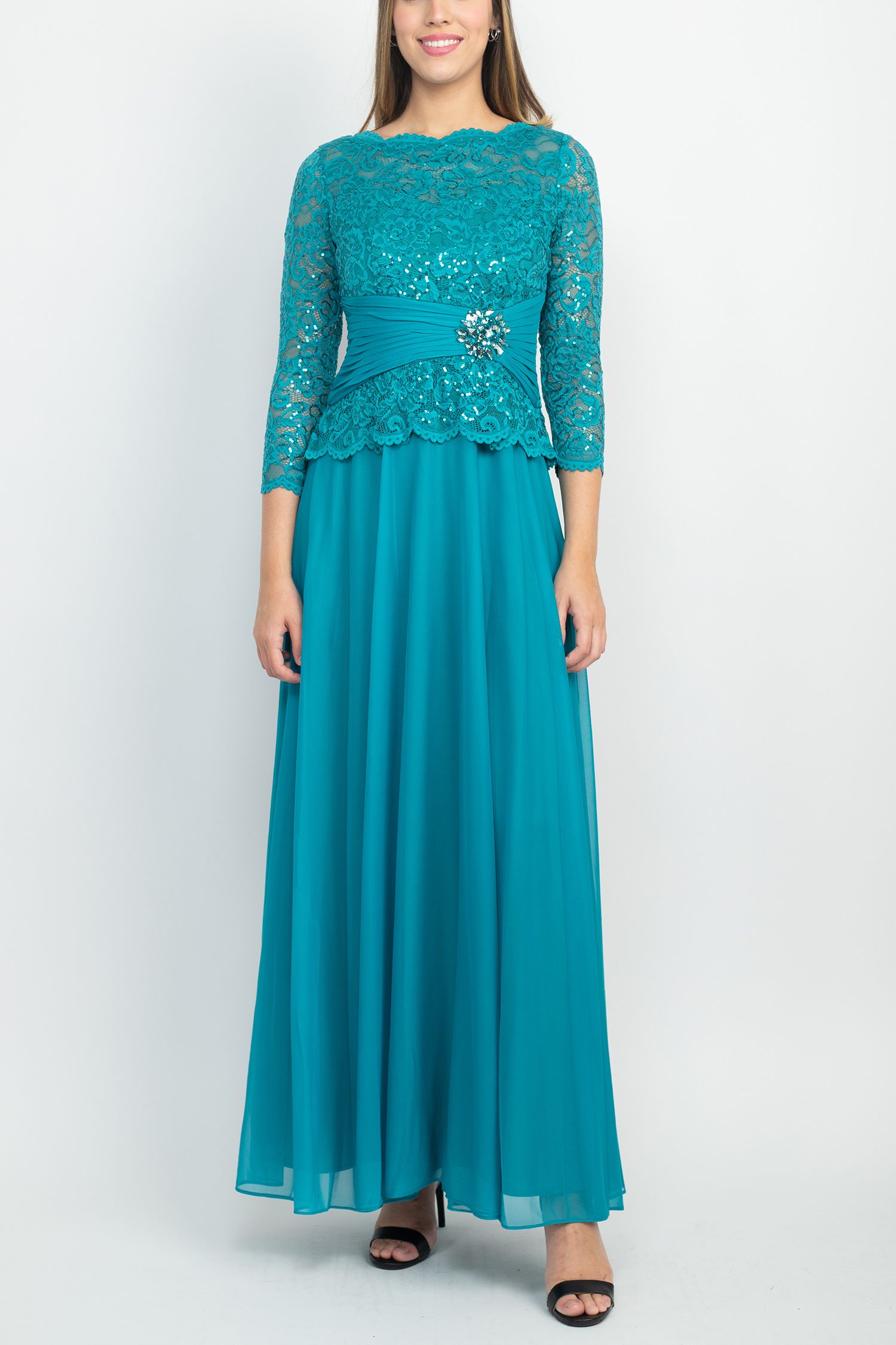 Marina Long Sleeve Sequin A Line Chiffon Dress