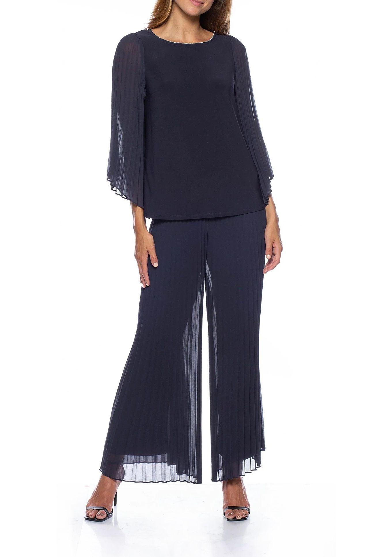 Marina Pleated Chiffon Illusion Wing Sleeve Pant Set