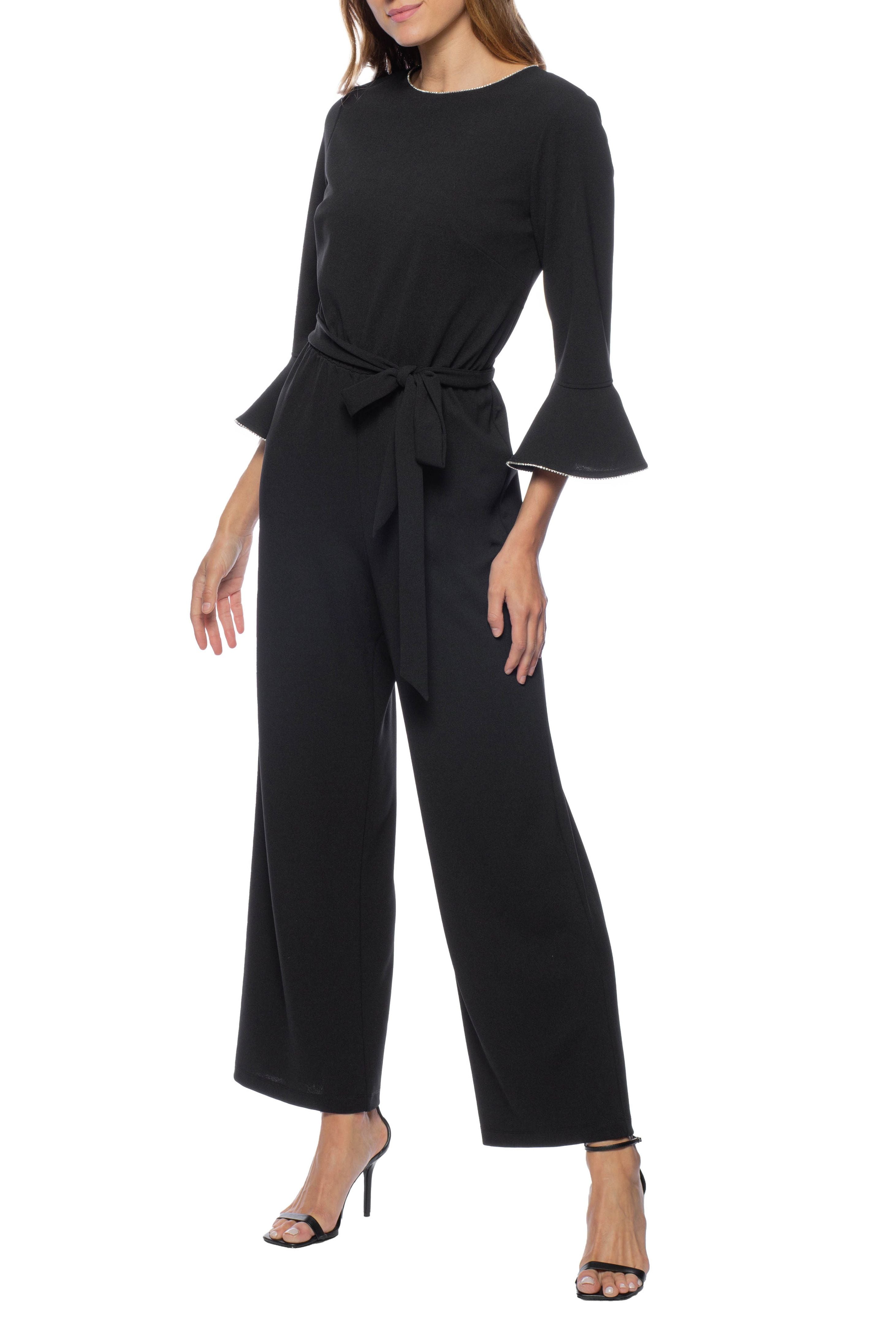 Marina Embellished Boat Neck Crepe Jumpsuit