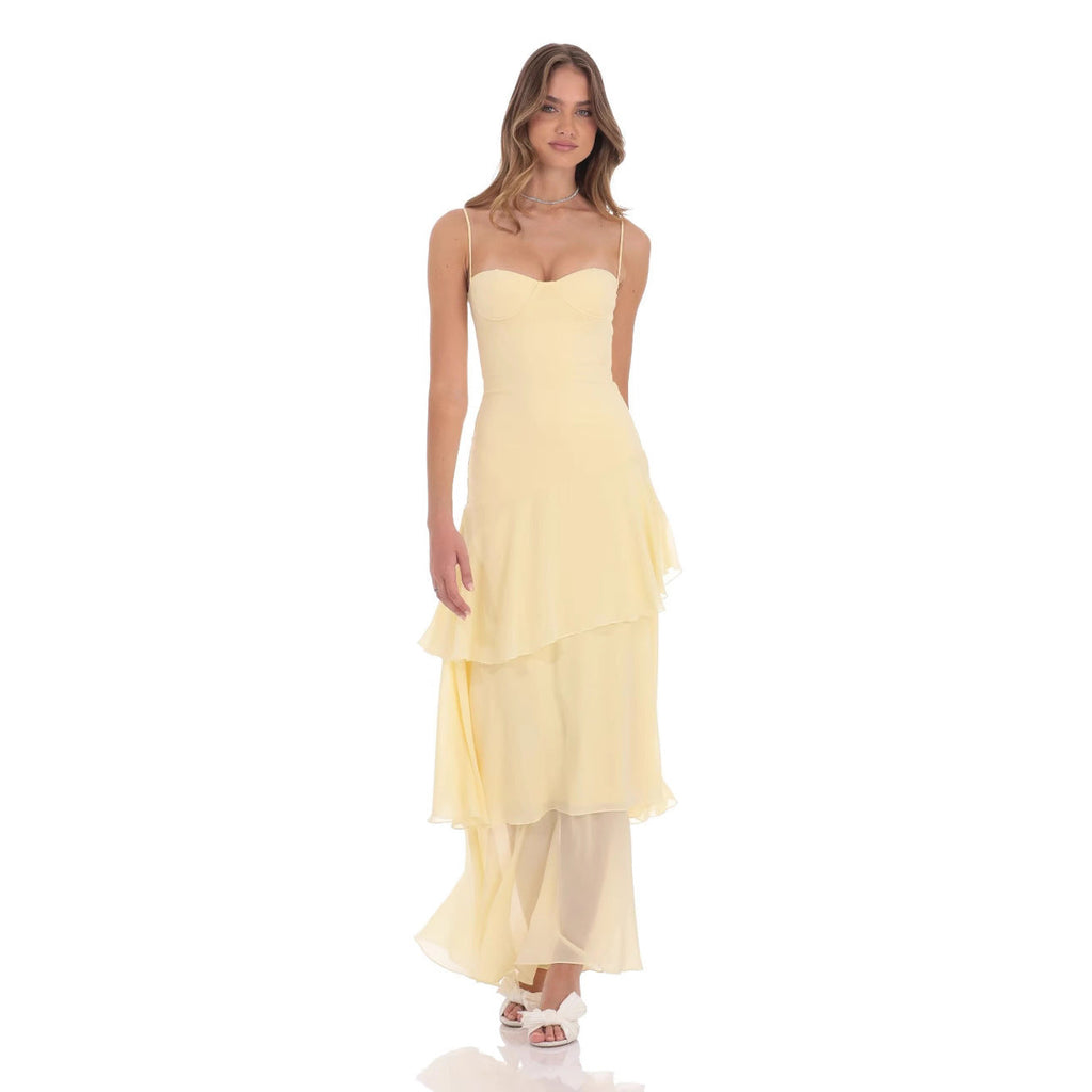 Ladies Backless Sling Pleated Lace-up Fashion Dress