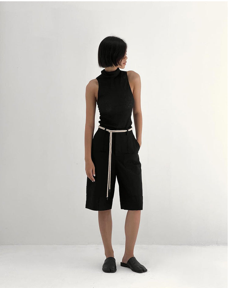 Pile Collar Knitted Sleeveless Micro-transparent Vest Sexy Top