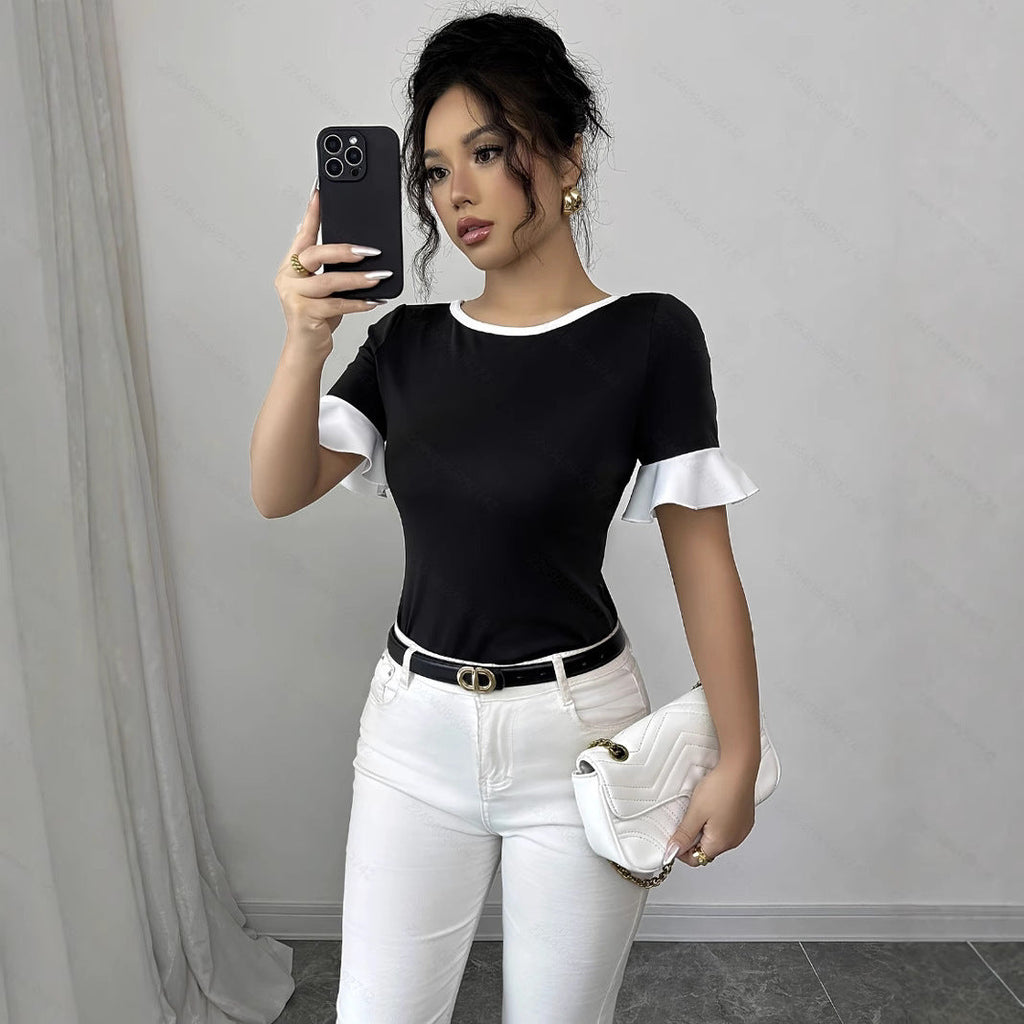 Women's Color Matching Short-sleeved Top