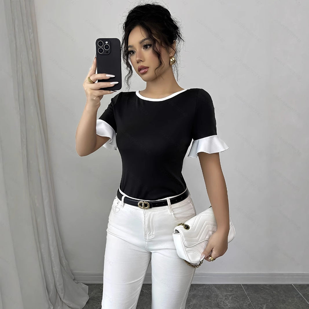 Women's Color Matching Short-sleeved Top