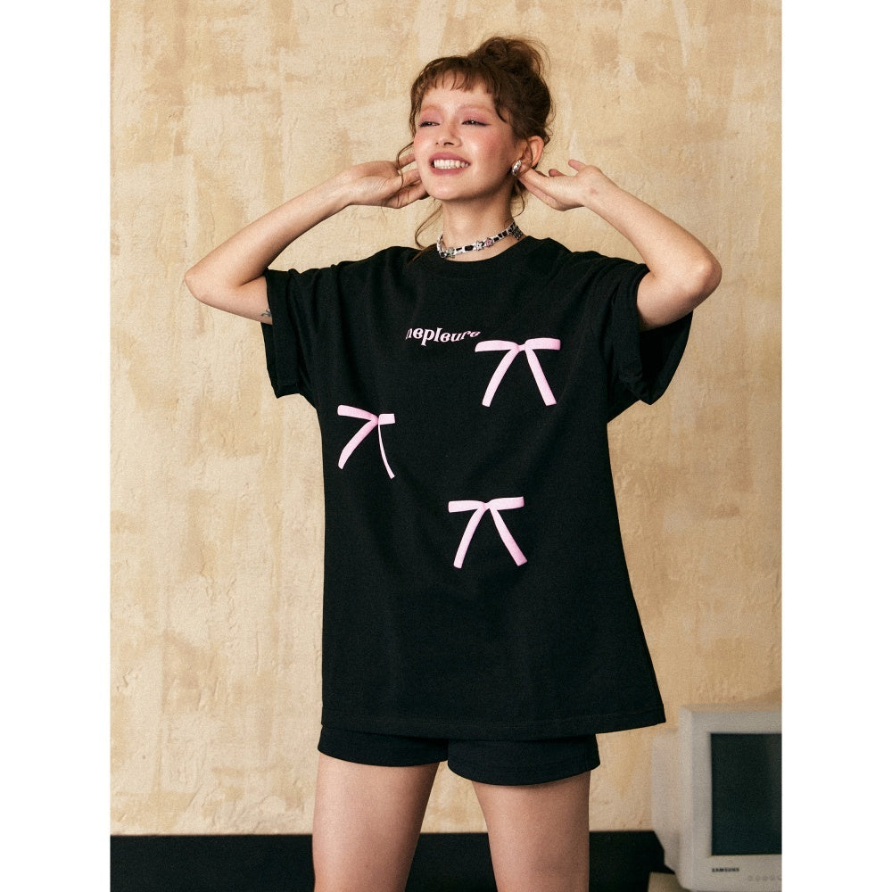 Women's Retro Short-sleeved T-shirt With Bow