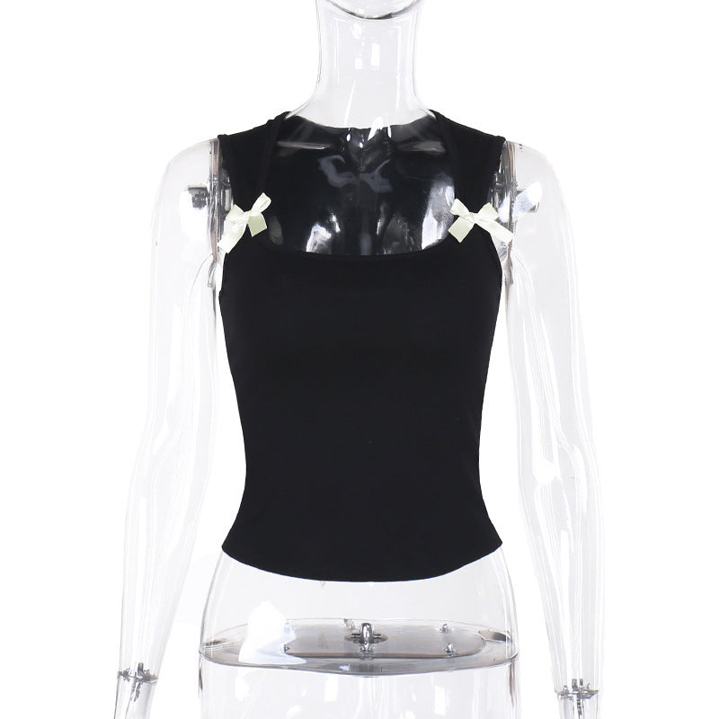 Simple Casual All-match Vest Bow Decorative Top For Women