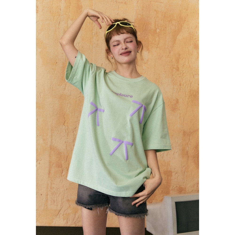 Women's Retro Short-sleeved T-shirt With Bow