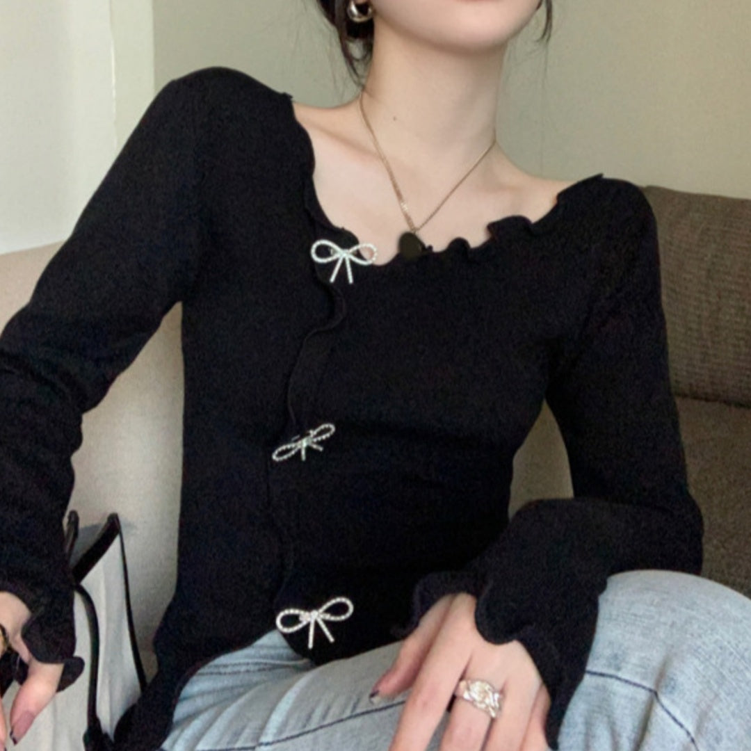 Short Inner Wear Slim Bow Western Style Shirt Top