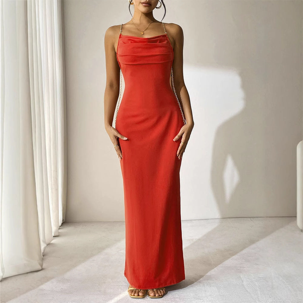 Red For Women High Waist Slim Dress