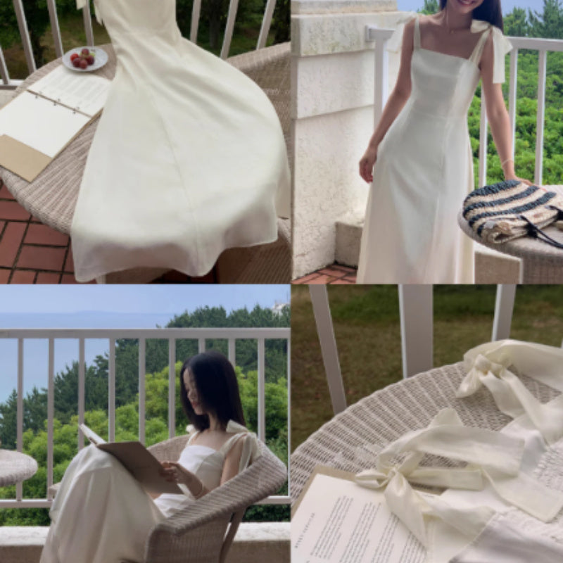 White Camisole Dress With French Style And Strapless Design For Women