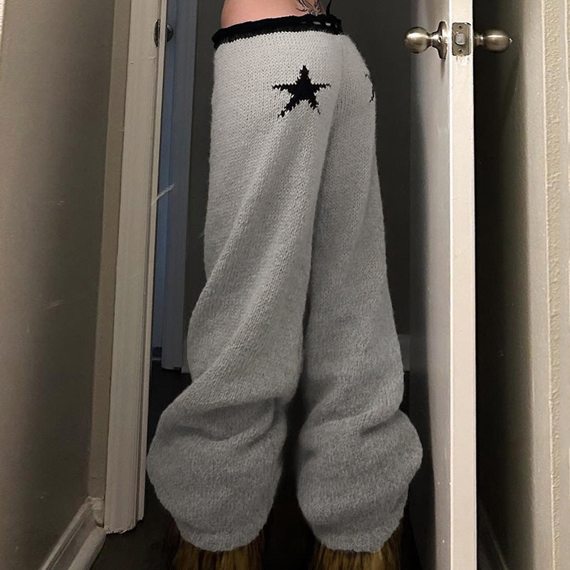 Hot Girl Style Five-pointed Star Lace Up Casual Woolen Trousers