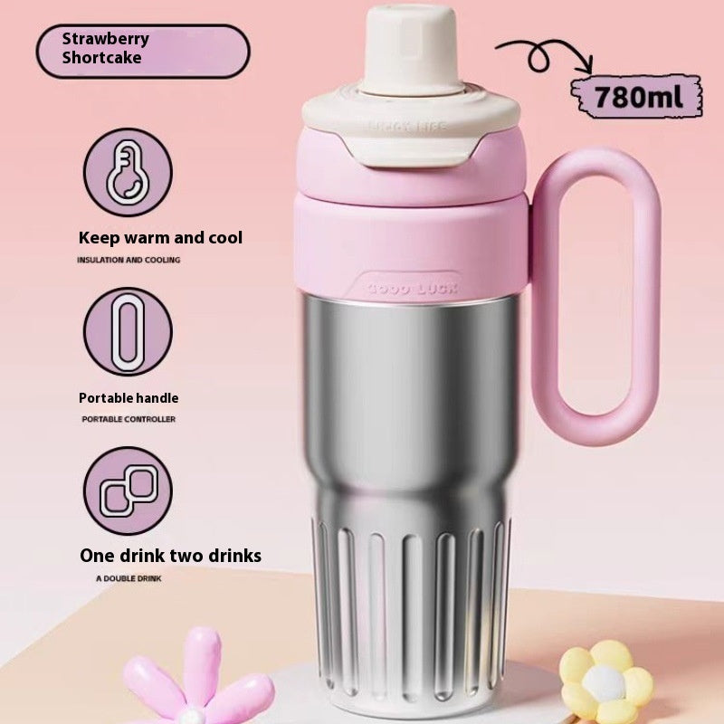 Gradient Double Drink Thermal Cup Stainless Steel With Lid Coffee Cup Thermos Large Capacity Straw Cup 780ml