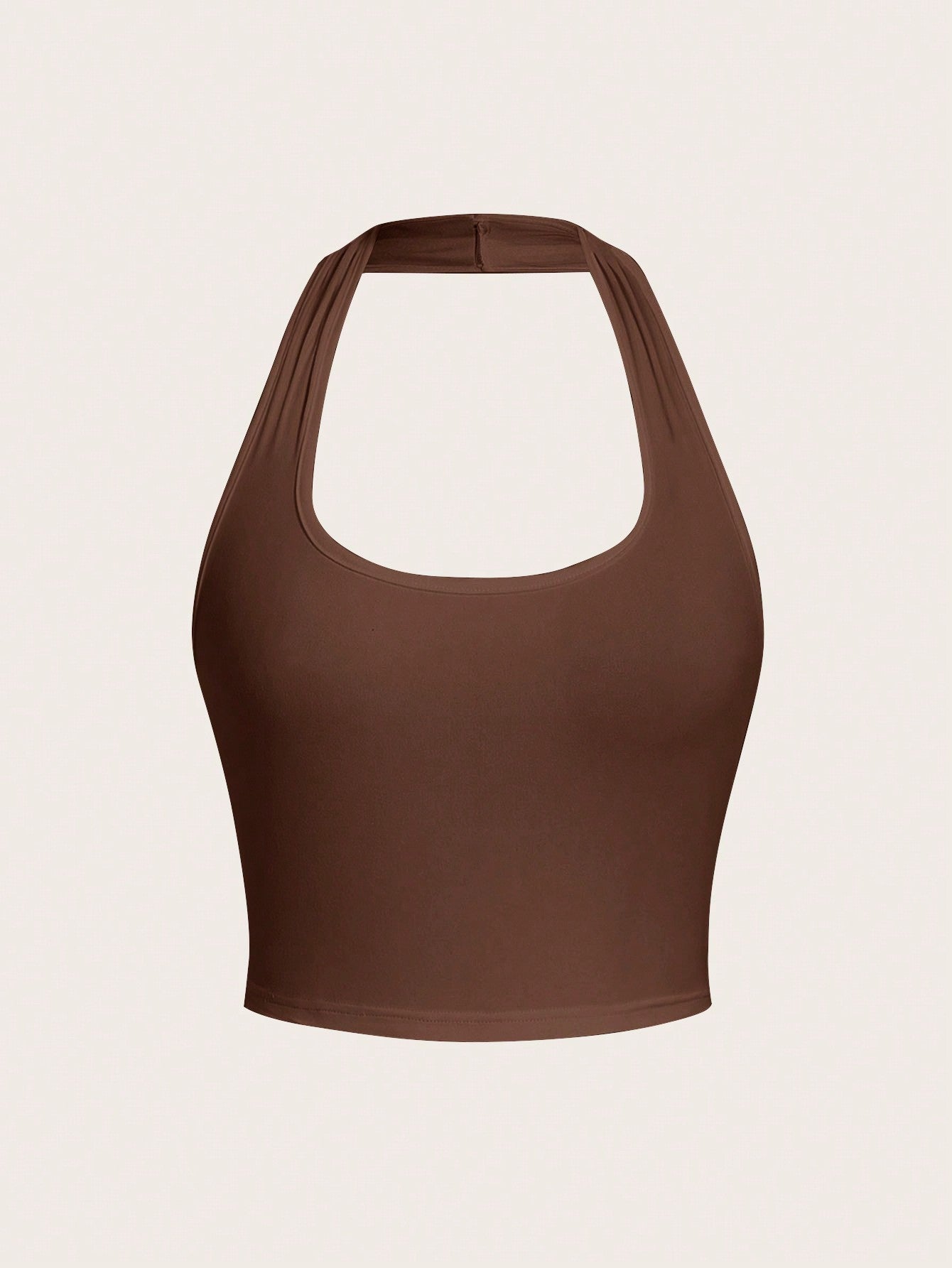Solid Color Cropped Halter Neck Slim Fit Tank Top For Women