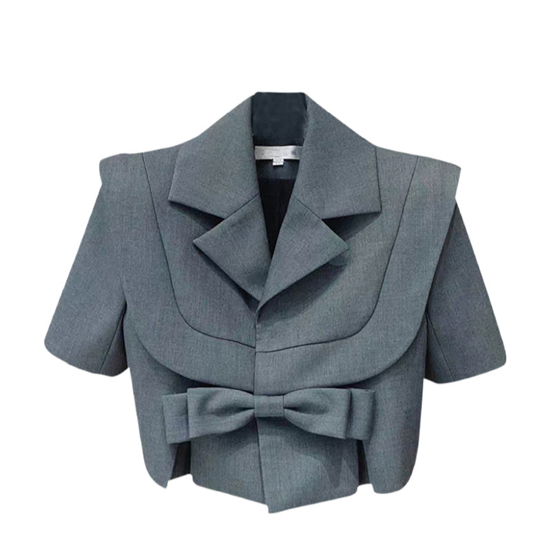 Short Design Sense Gray Bow Suit Jacket Women