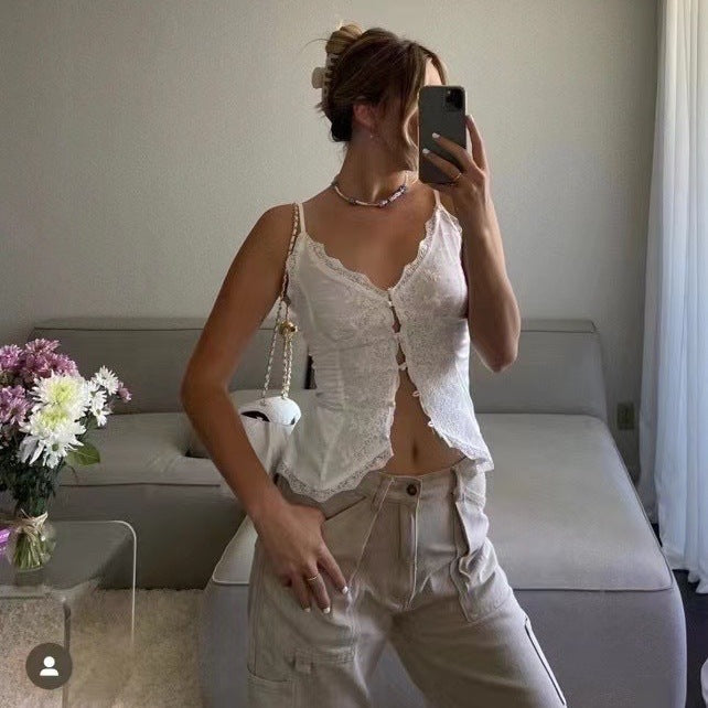 Lace Satin Sweet Slim Fit Small Slip Top