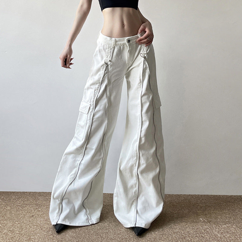 Women's Metal Zipper Multi-pocket Jeans