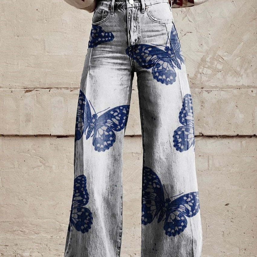 Women's Wide-leg Pants Fashion High Waist Casual Trousers 3D Printing