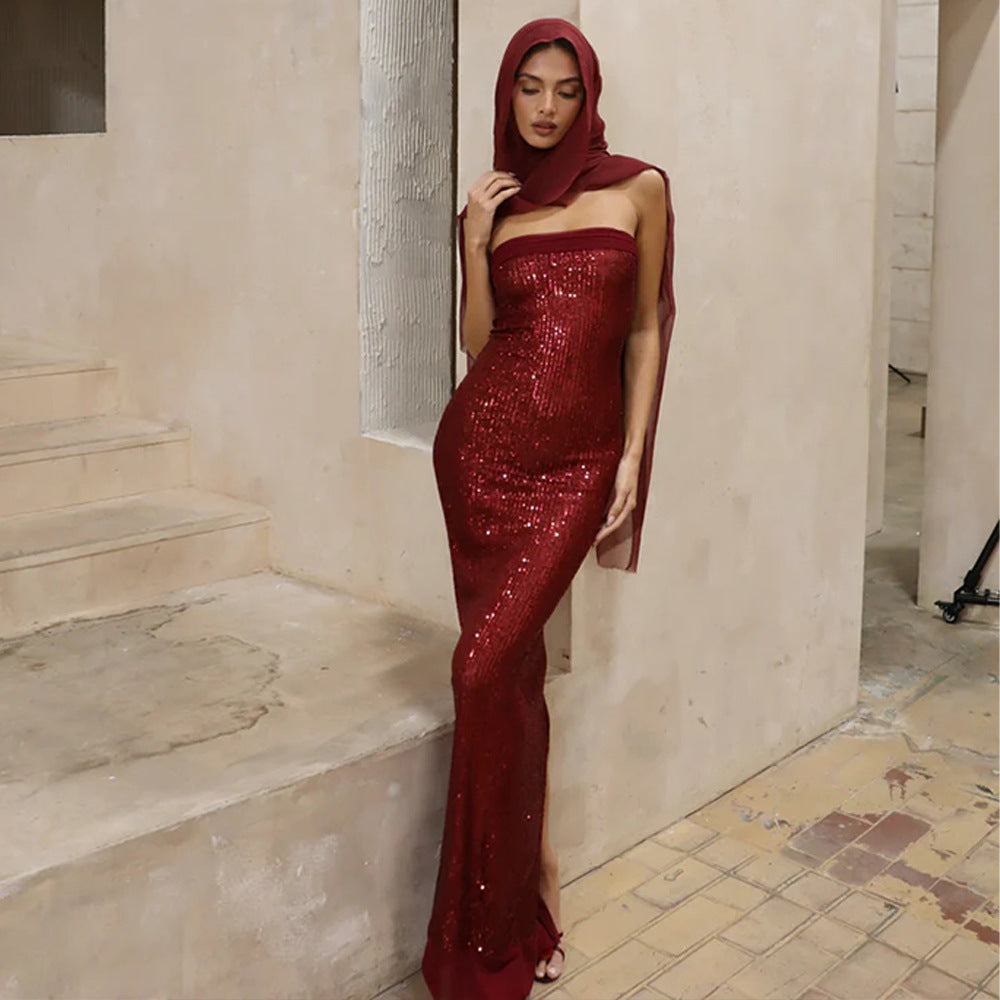 Women's Backless Slit Tube Top Dress