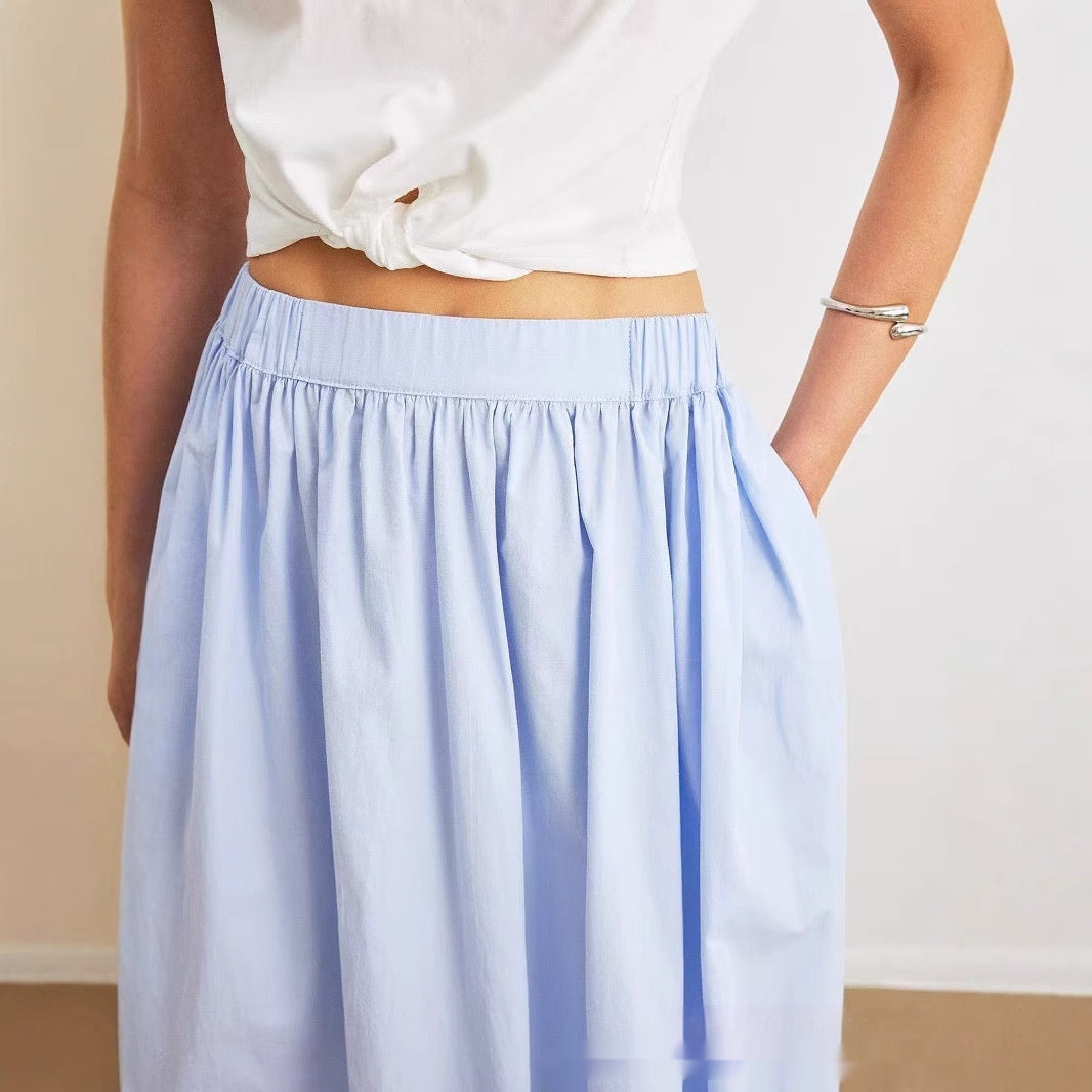 Ladies Blue Leisure Skirt Pleated High Waist