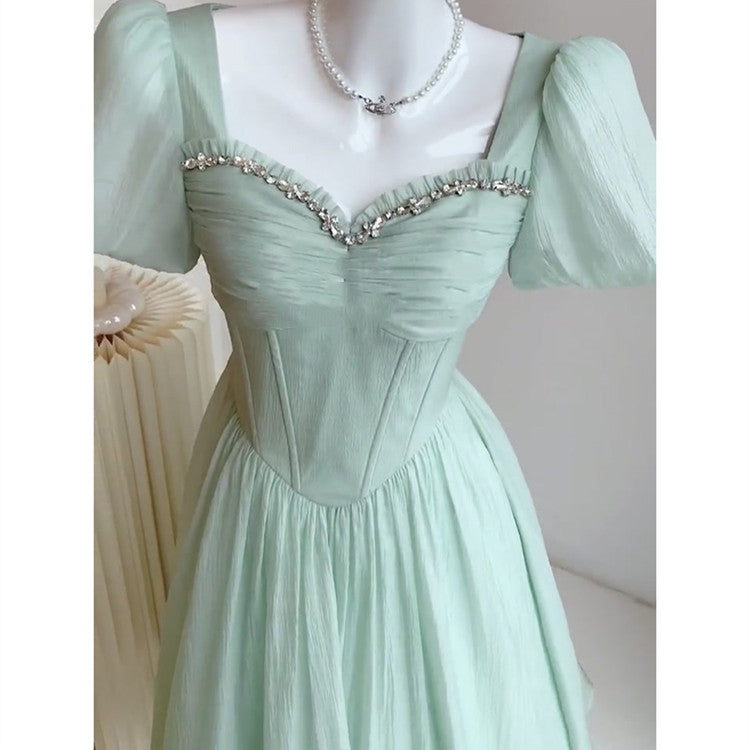 Women's Fashion Slim Green Short-sleeved Dress