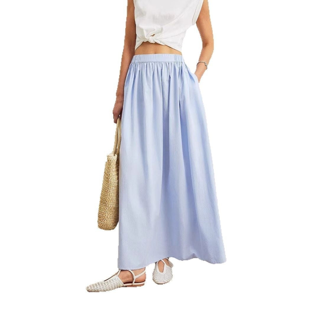 Ladies Blue Leisure Skirt Pleated High Waist