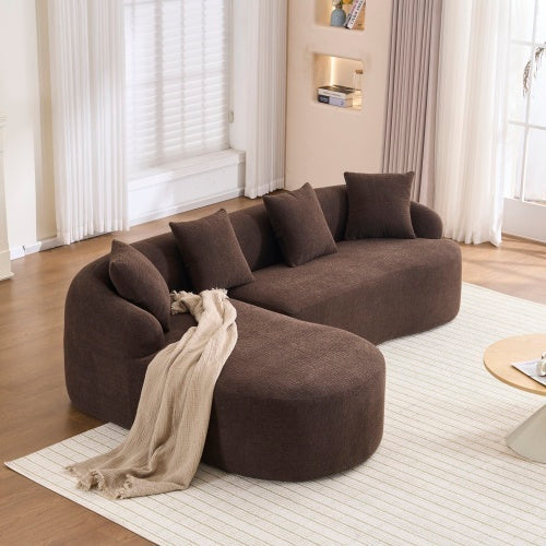 Full Compression Sponge L-Shape Sectional Sofa, Modular Chaise Chenille Couch, 30D High-Density