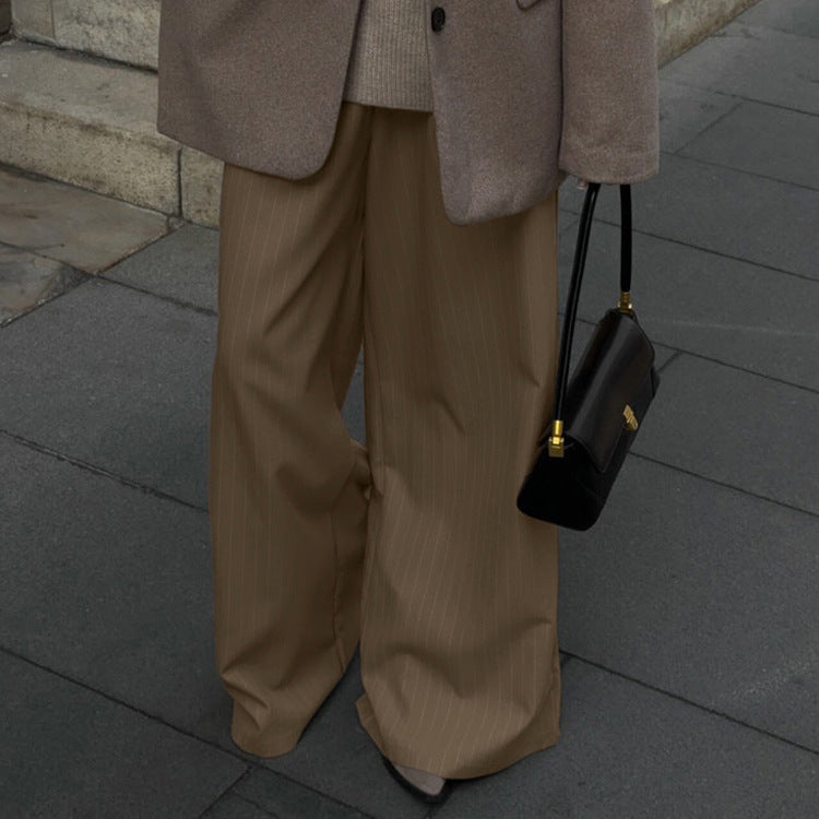 Retro High Waist Loose Striped Straight Suit Pants