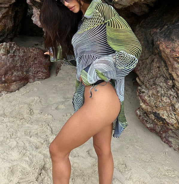 Women's Printed Bikini Blouse Beach Vacation