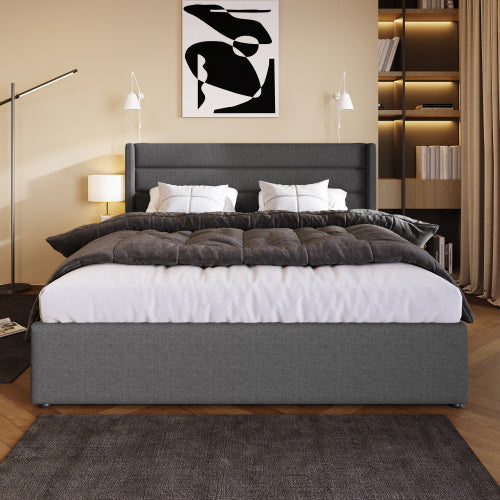 Linen Bed With Metal Frame Panels