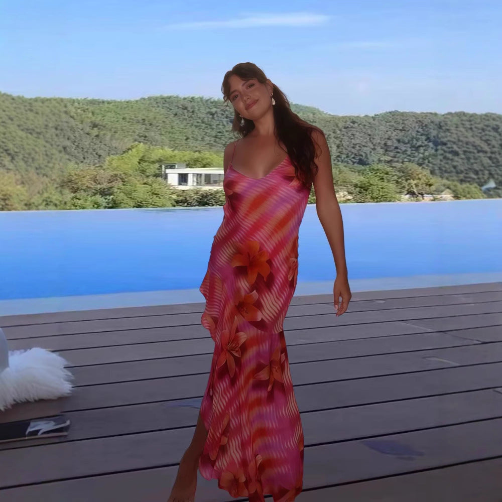 Sexy Vacation Style Backless Lace Up Dress