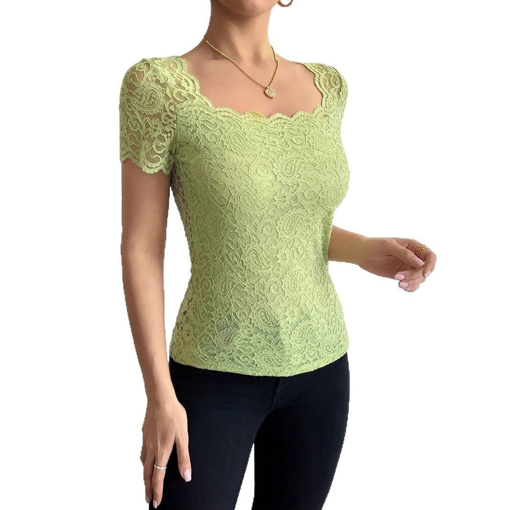 Lace Slim-fit Square Short-sleeved T-shirt