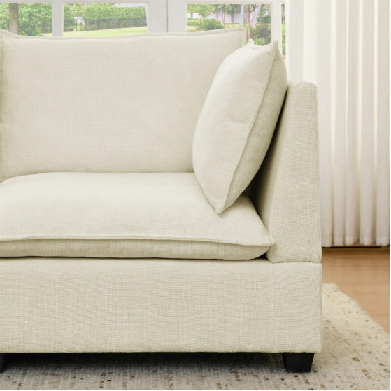 Comfy Cloud Couch Loveseat With 2 Ottoman, Modern Chenille Love Seat Upholstered Modular Couch Sleeper,  Beige White
