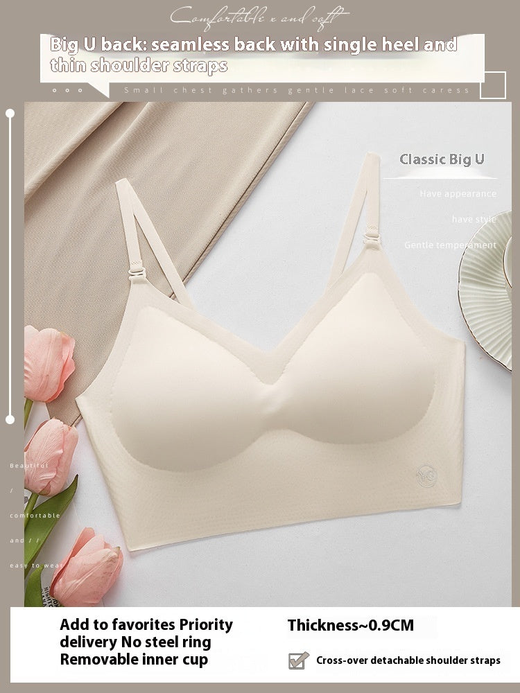 U-shaped Beauty Back Underwear Women's Small Chest Push-up Strap Chest Pad Backless Bra
