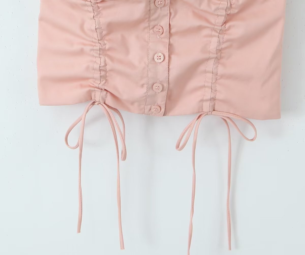 Women's Drawstring Lace Shell Button Short Top