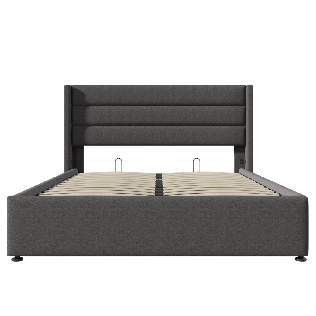 Linen Bed With Metal Frame Panels