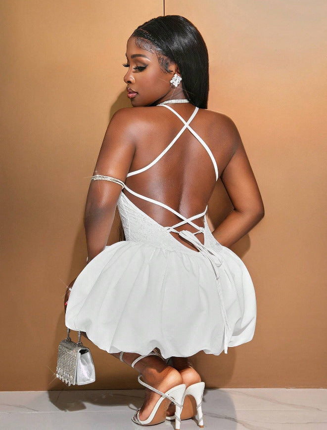 Female Bandeau One-shoulder Sexy Suspenders Fashion Dress