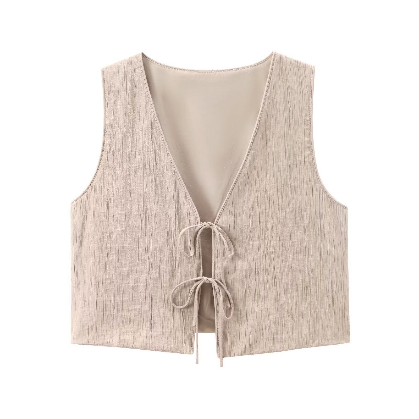 Women's Bow Texture Vest Blouse And Pants