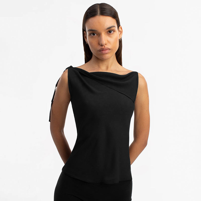 Women's Drawstring Patchwork Sleeveless Irregular Temperament Vest T-shirt Top