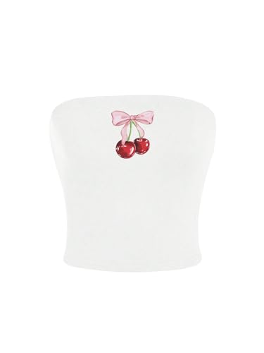 Women's Strapless Y2k Graphic Tube Crop Top Sleeveless Summer Bandeau Tops