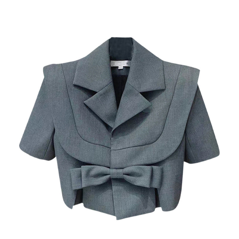 Short Design Sense Gray Bow Suit Jacket Women