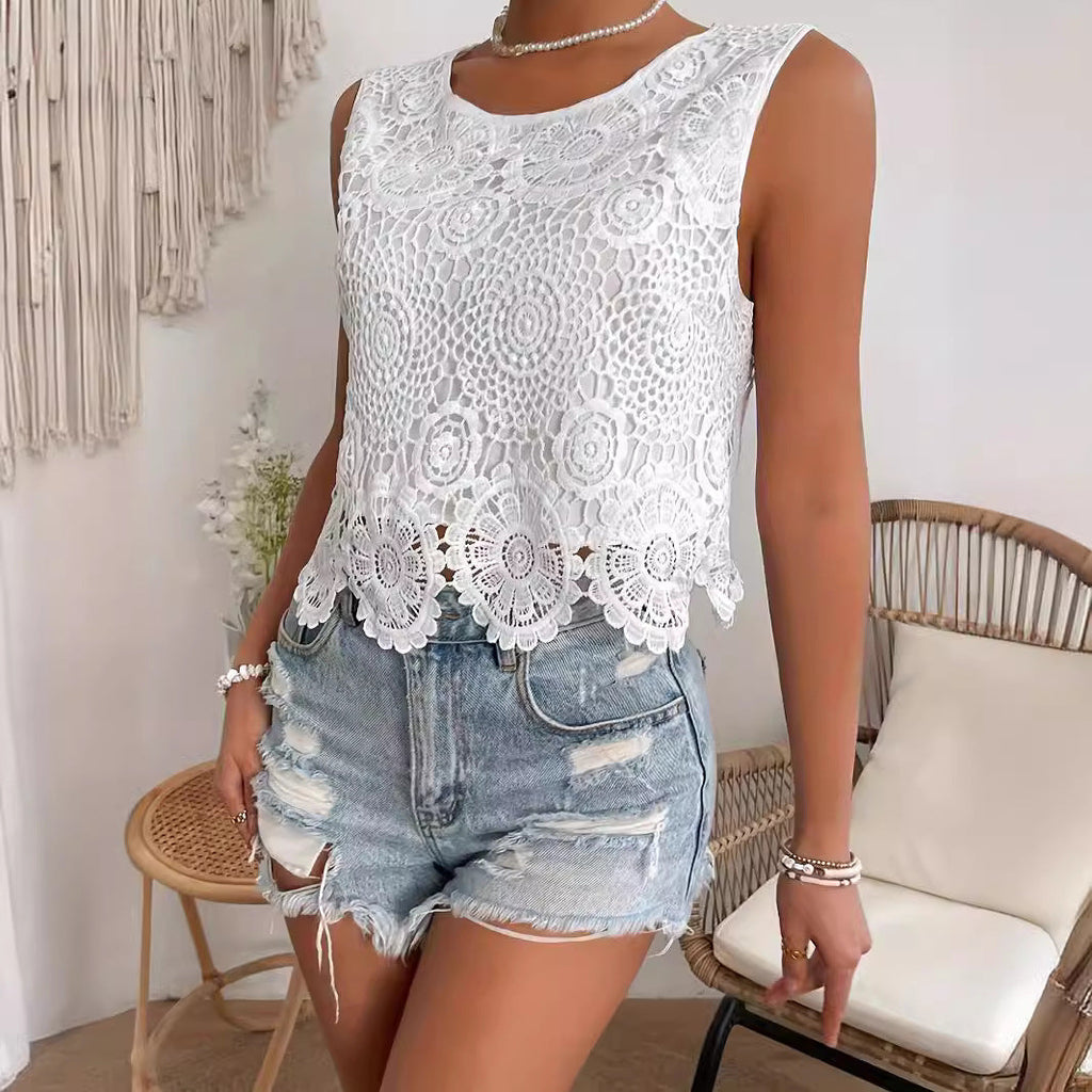 Short Solid Color Lace Casual Bottoming Shirt