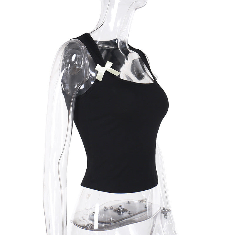 Simple Casual All-match Vest Bow Decorative Top For Women