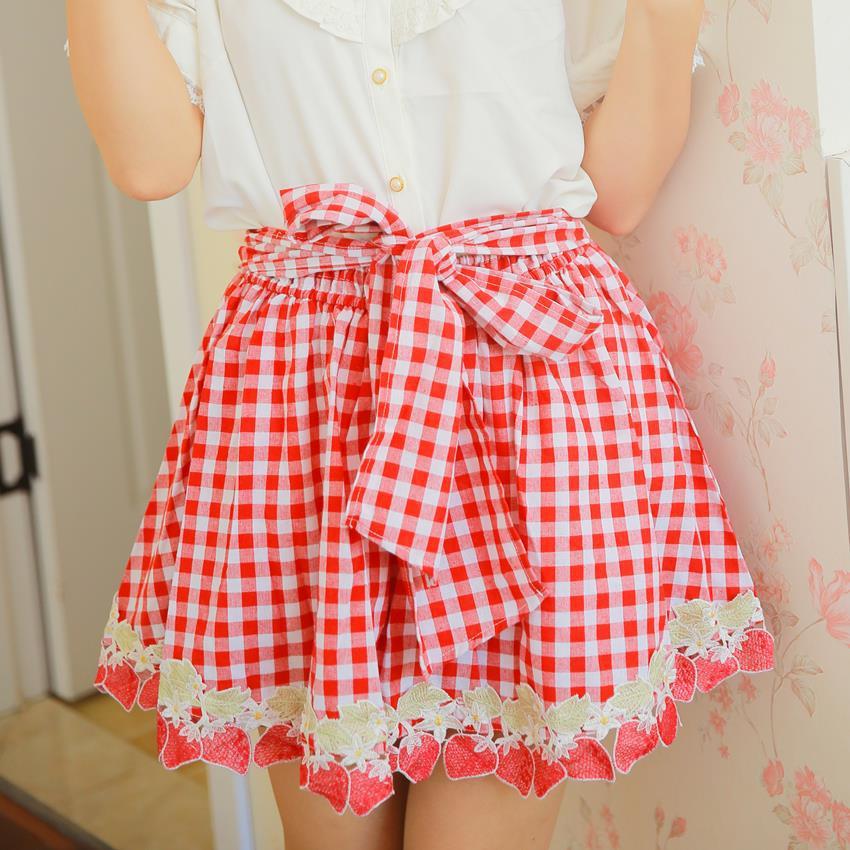 Ladies Red Plaid Bow Skirt