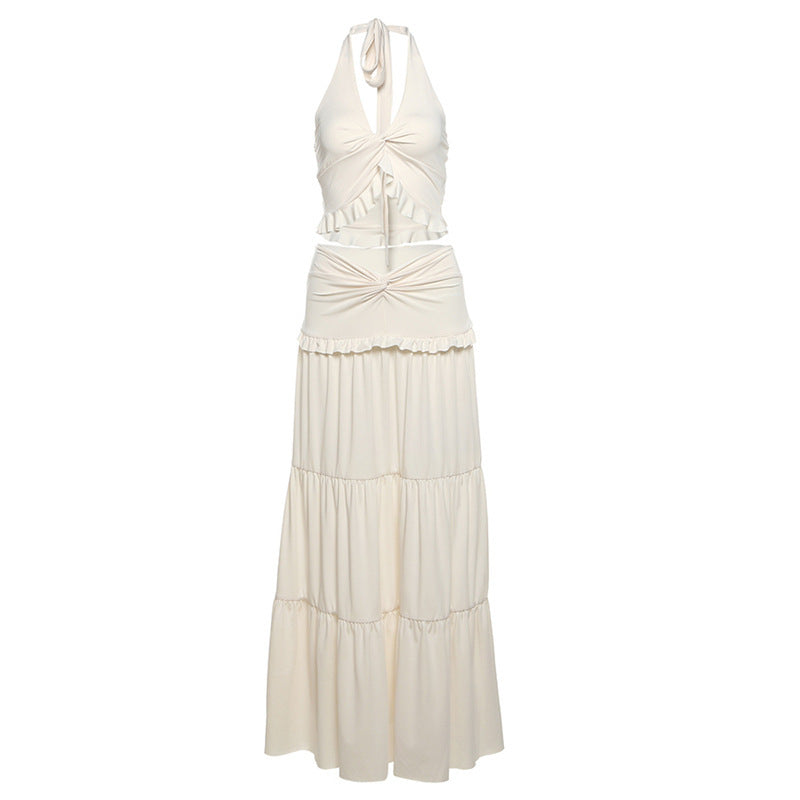 Women's Fashion V-neck Halter Vest High Waist Skirt