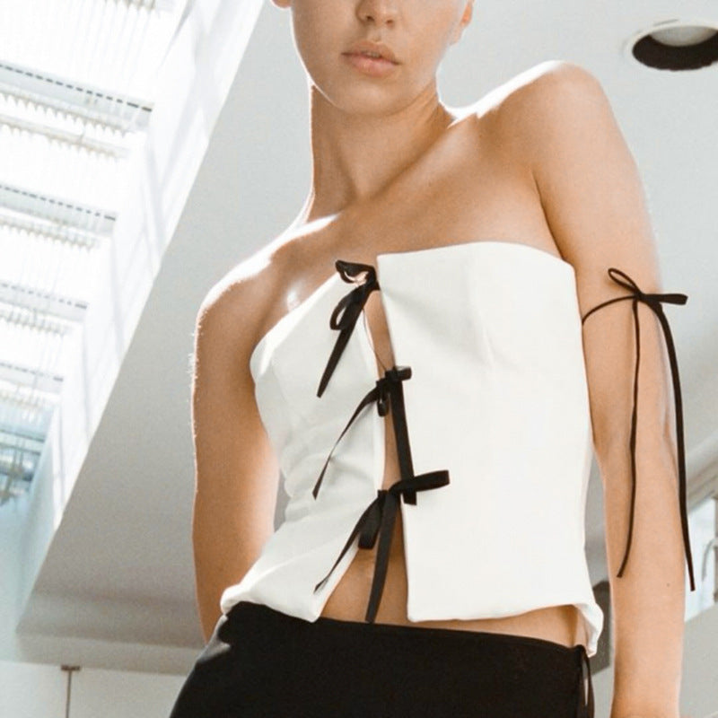 Women's Contrast Color Bow Rope Tube Top