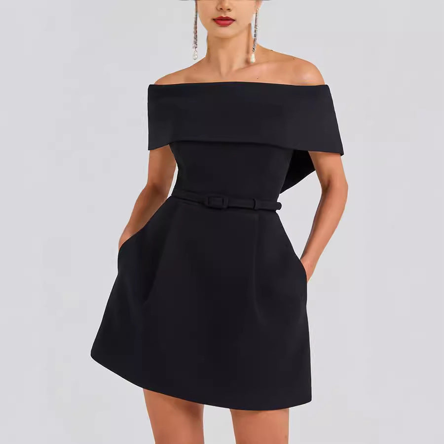 Waist Belt Off-shoulder Dress