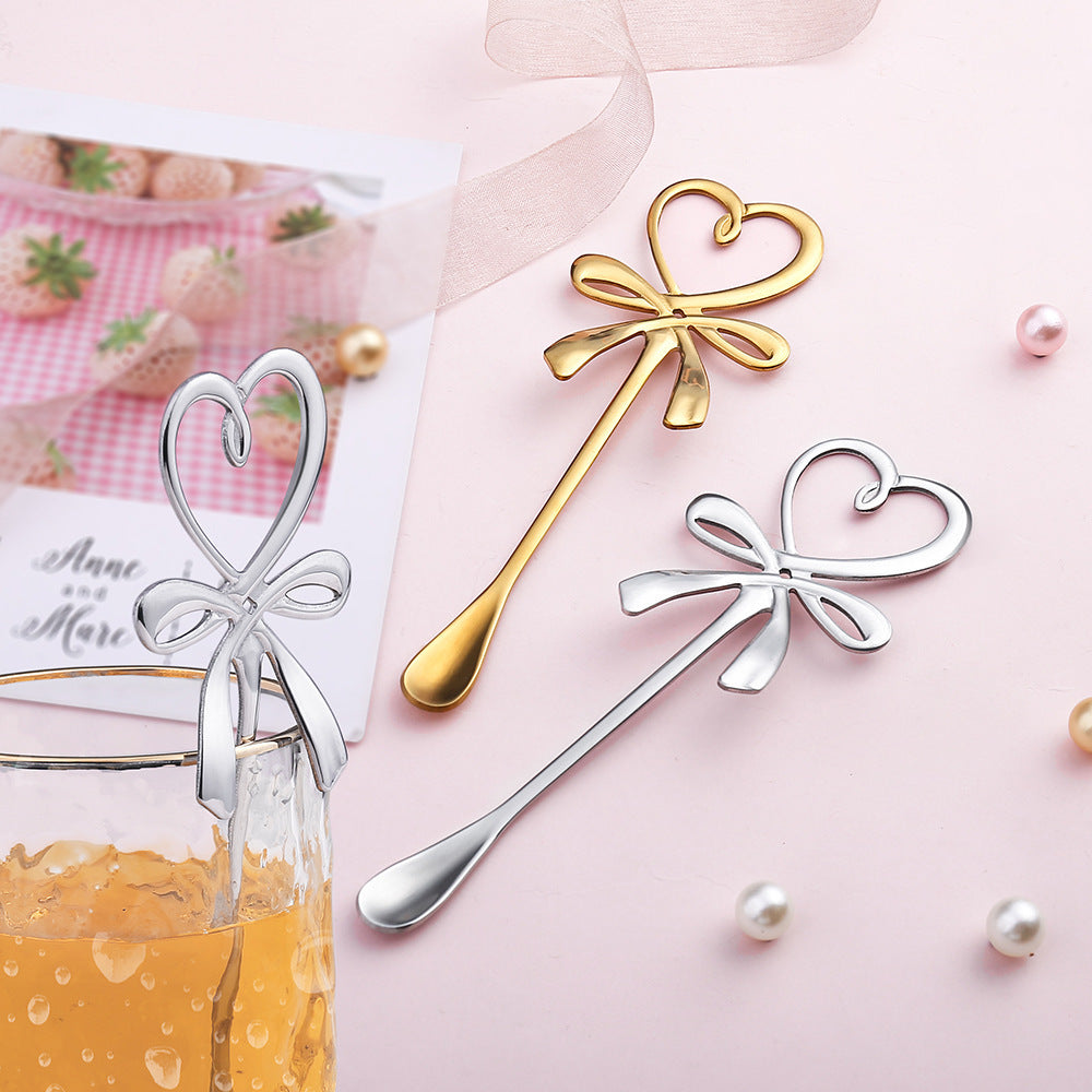 Gold-plated Silver Love Bow Stainless Steel Spoon