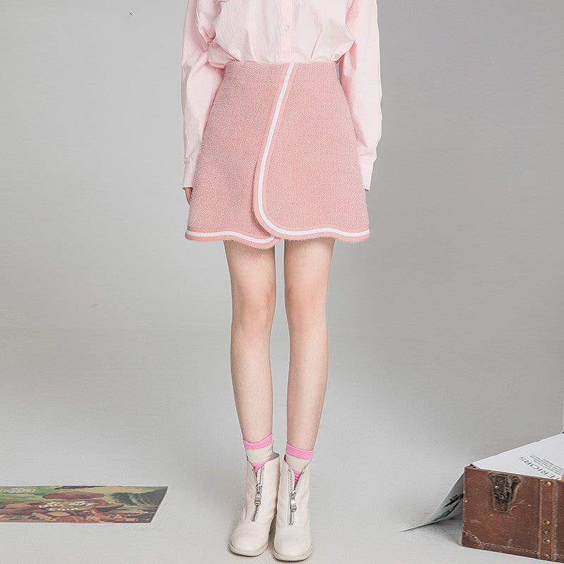 Textured ribbon woolen A-line Skirt