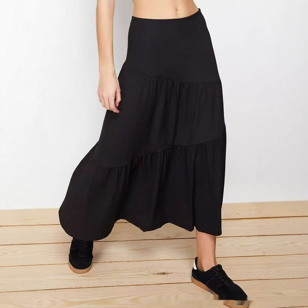 High Waist Elastic Skirt Irregular Pleated A- Line Big Hem Dress