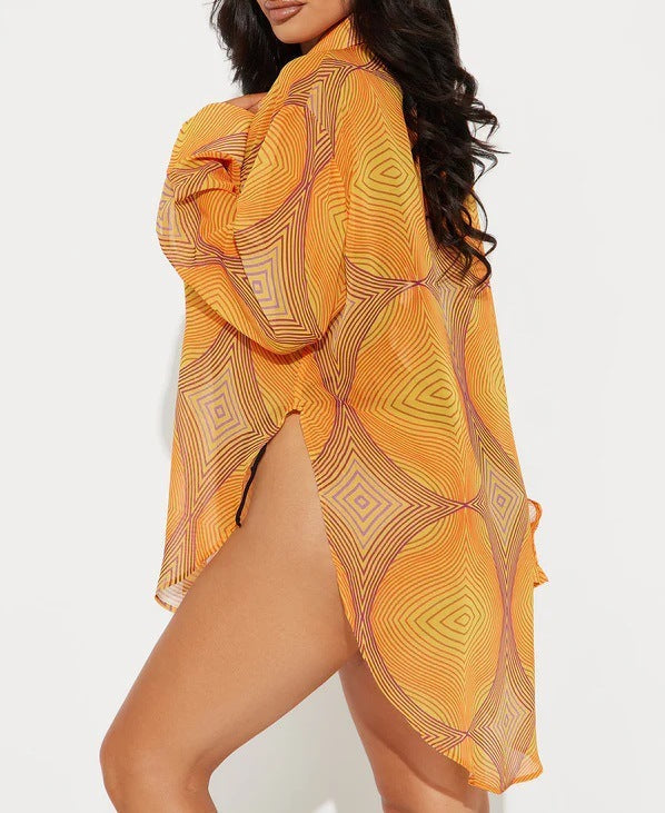 Women's Printed Bikini Blouse Beach Vacation