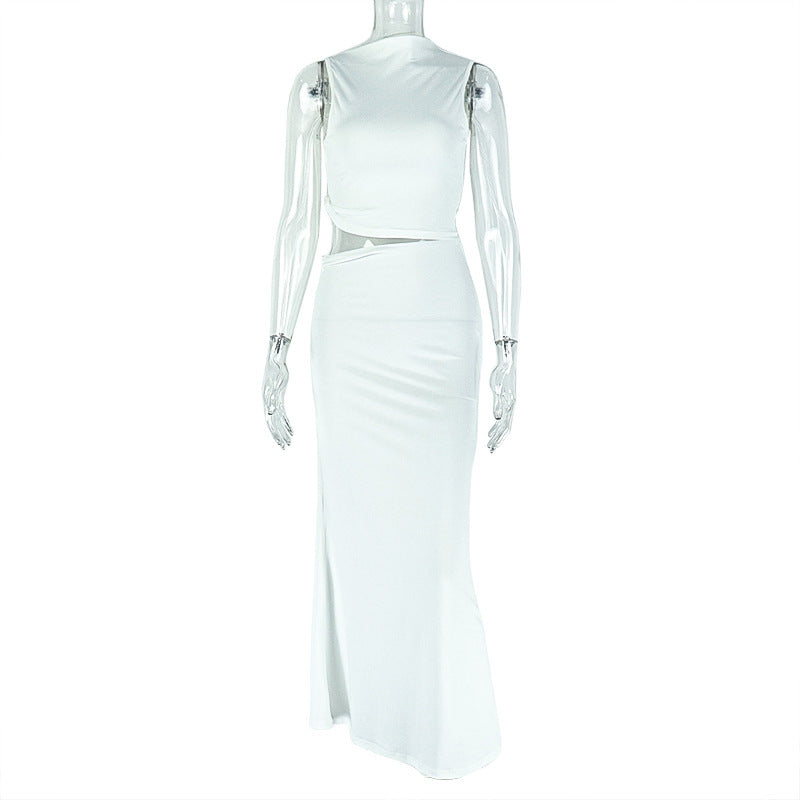 Slim Fit Fashion Casual Skirt Suit Irregular Top Hip Dress